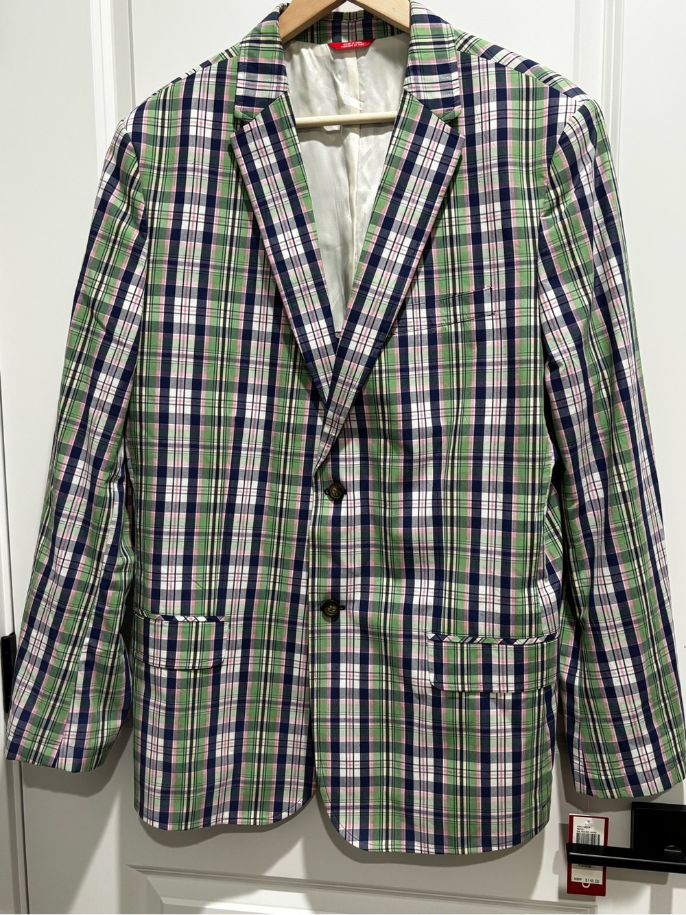 NWT Izod Cotton Plaid Blazer in Green, Navy & Pink